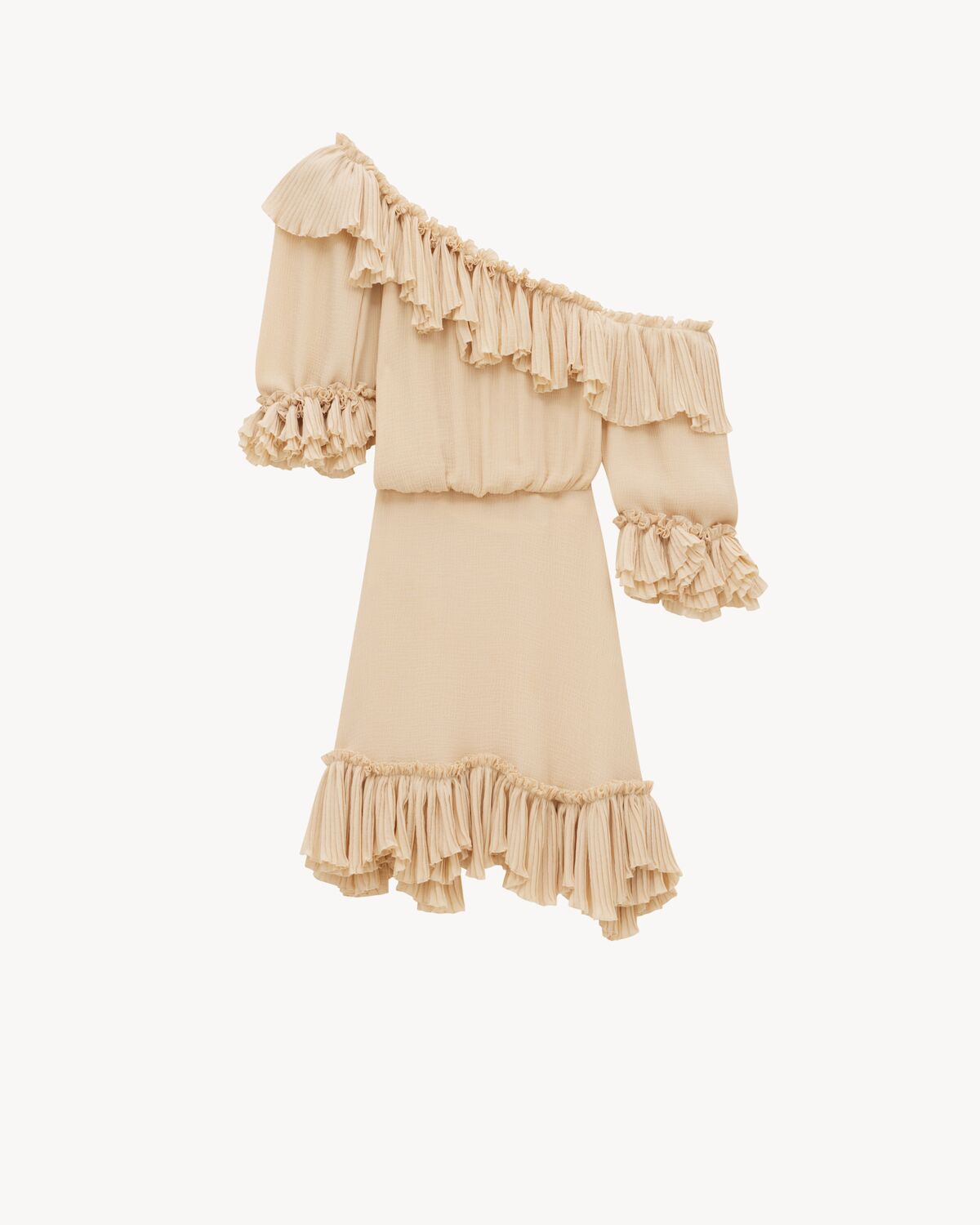 ruffled dress in silk crepon muslin