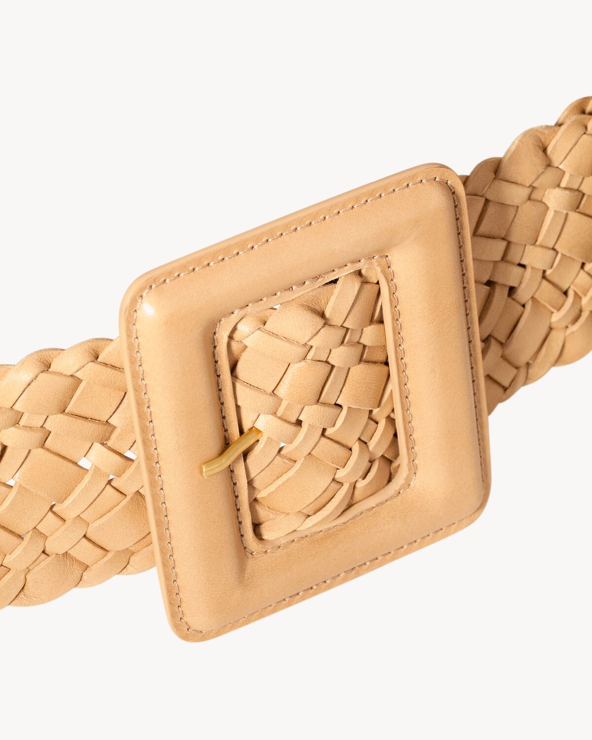 covered buckle wide belt in woven leather