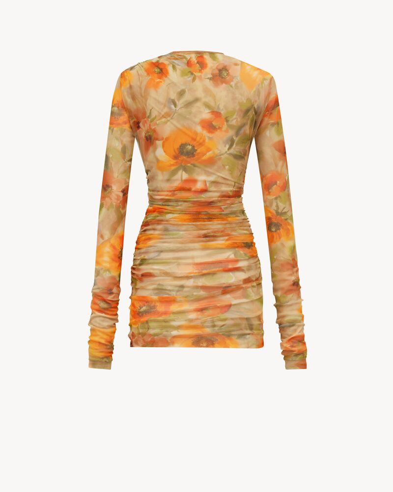 ruched mini dress in floral tulle jersey