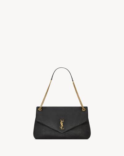 Large classic handbag, Grained calfskin & gold-tone metal, black