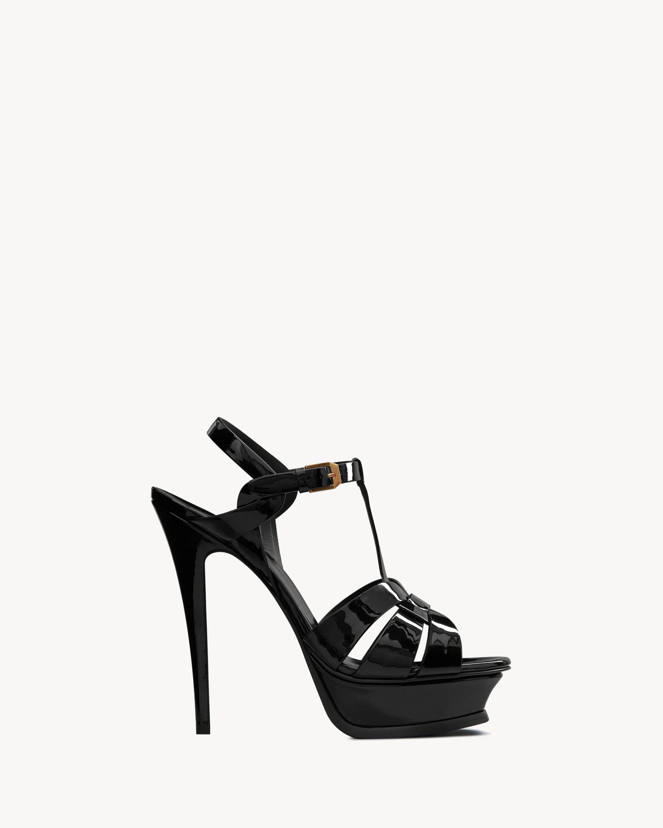 TRIBUTE platform sandals in patent leather in Black Saint