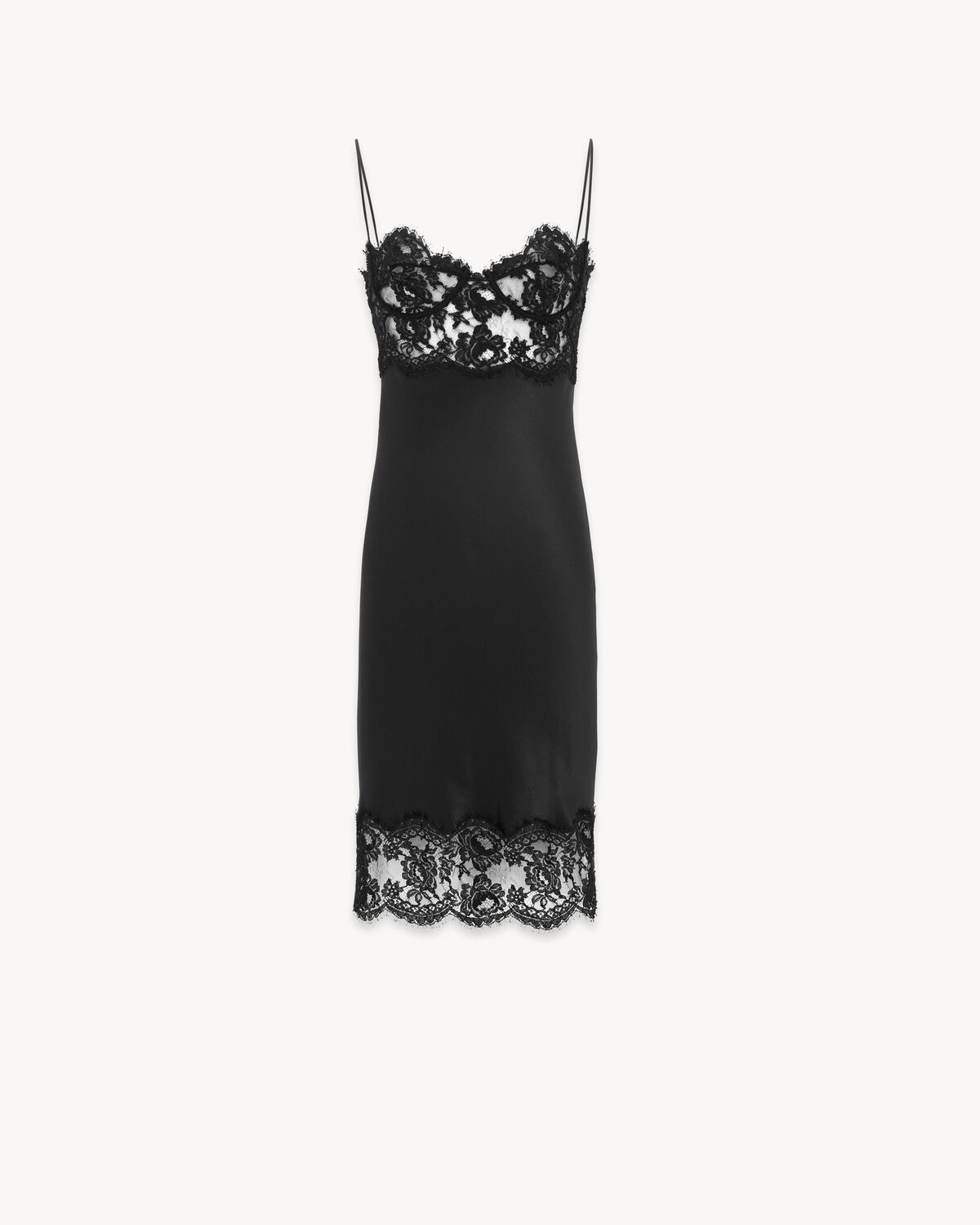 slip dress in silk satin and lace