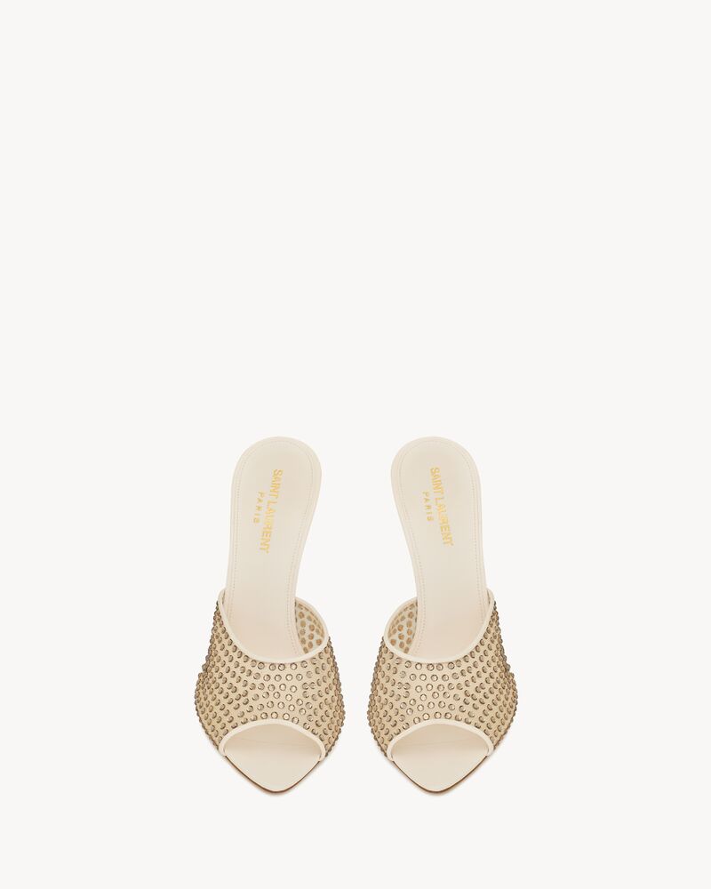 blonde mules in rhinestones mesh