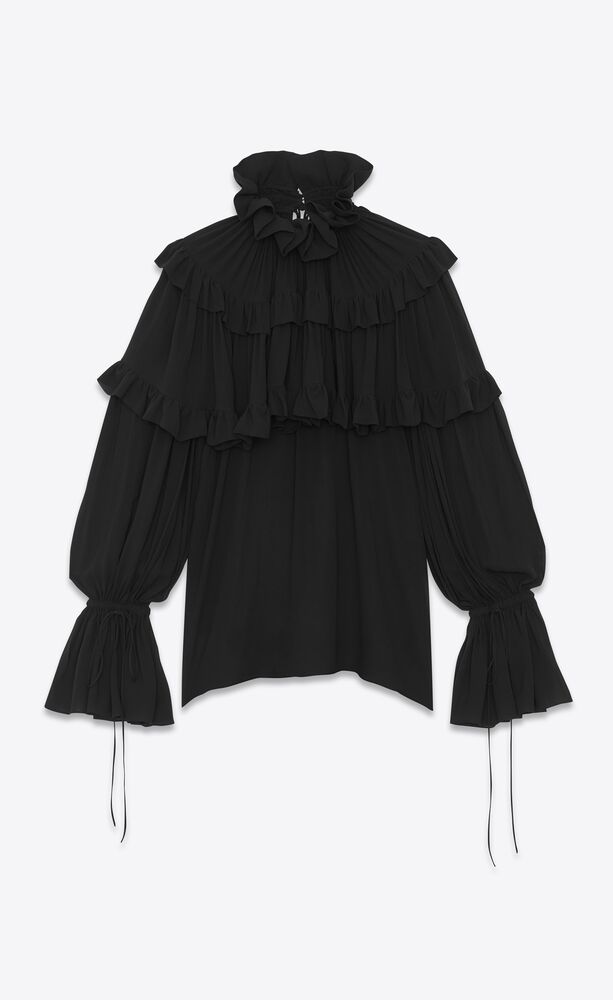 black silk ruffle blouse