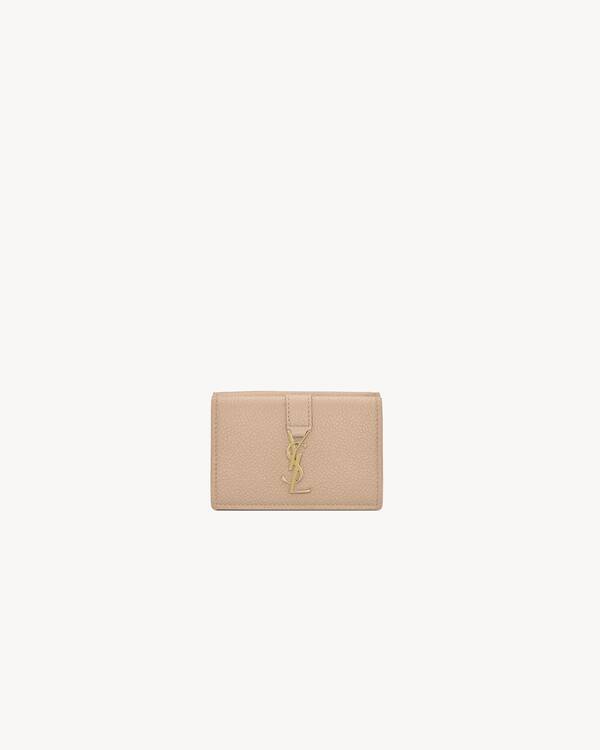 新品★ Saint Laurent Small Wallet YSL LINE origami tiny wallet in grained leather in Beige | Saint