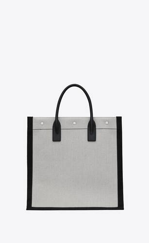 RIVE GAUCHE North/South TOTE BAG IN PRINTED LINEN AND LEATHER 