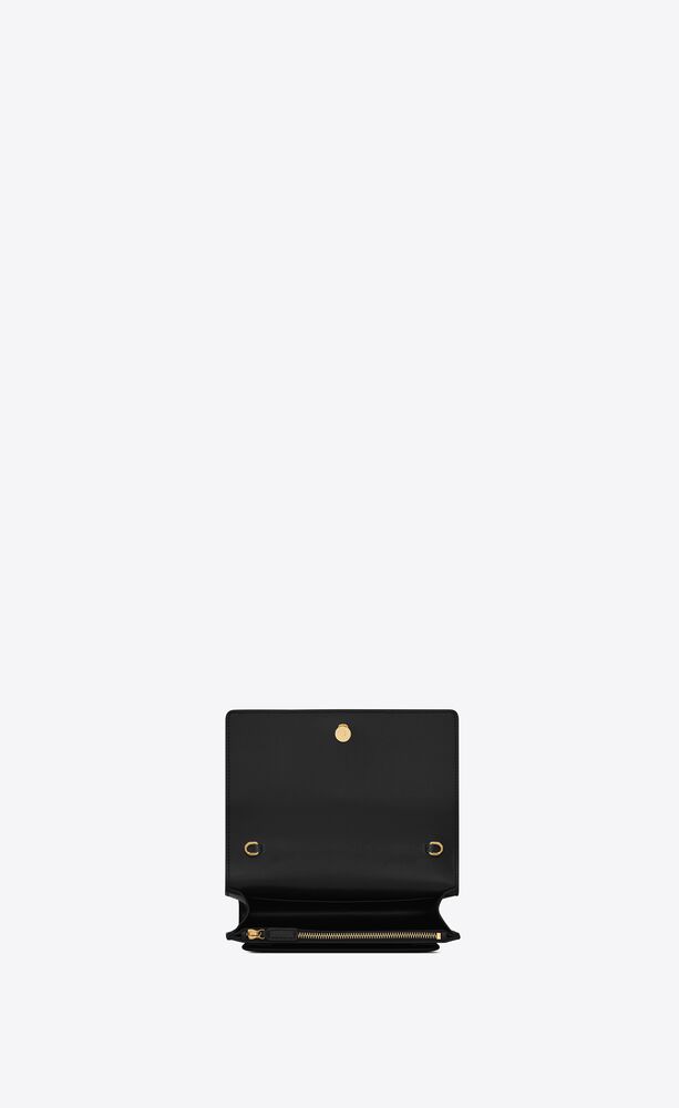 SAINT LAURENT New Aspen Calfskin Bi-Color Monogram Sunset Chain Wallet  Black Dirty White 1175106