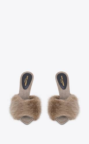 la 16 mules in animal-free fur and suede