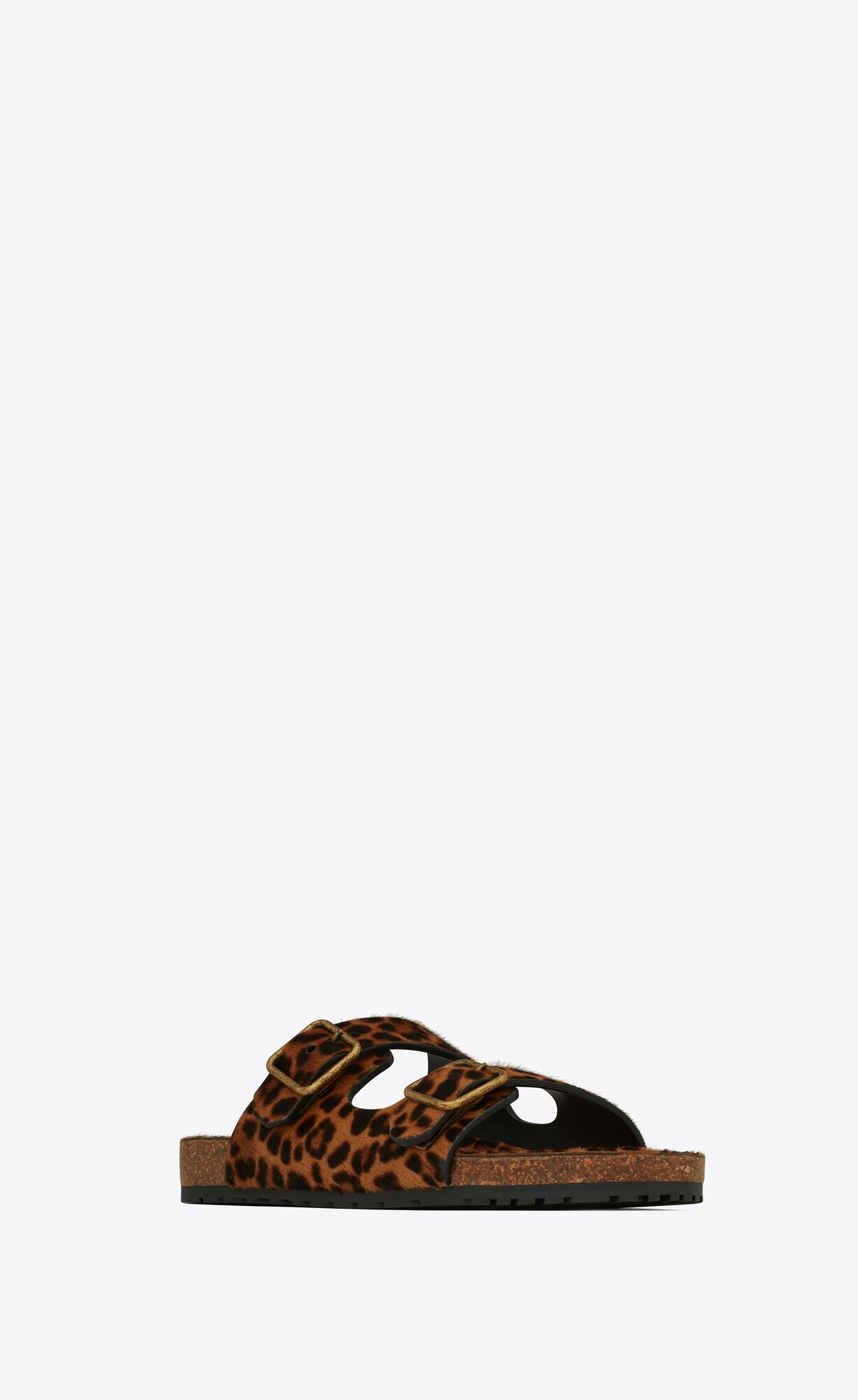 Jimmy flat sandals in leopardprint ponyeffect leather Saint Laurent