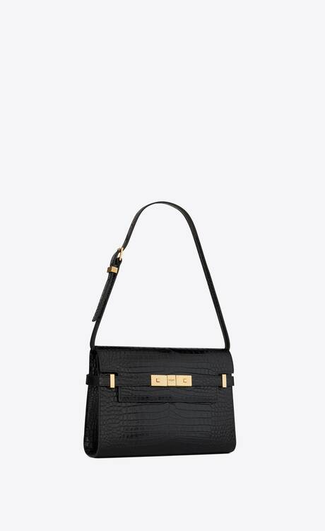 Manhattan small shoulder bag in shiny crocodile-embossed leather ...