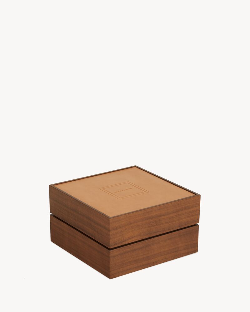 large square box in wood and leather