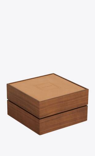 large square box in wood and leather