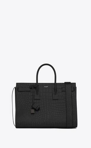 large sac de jour carry all bag in black crocodile embossed leather