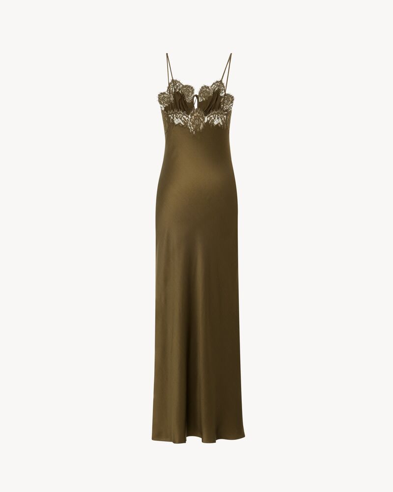 slip dress in silk satin and lace