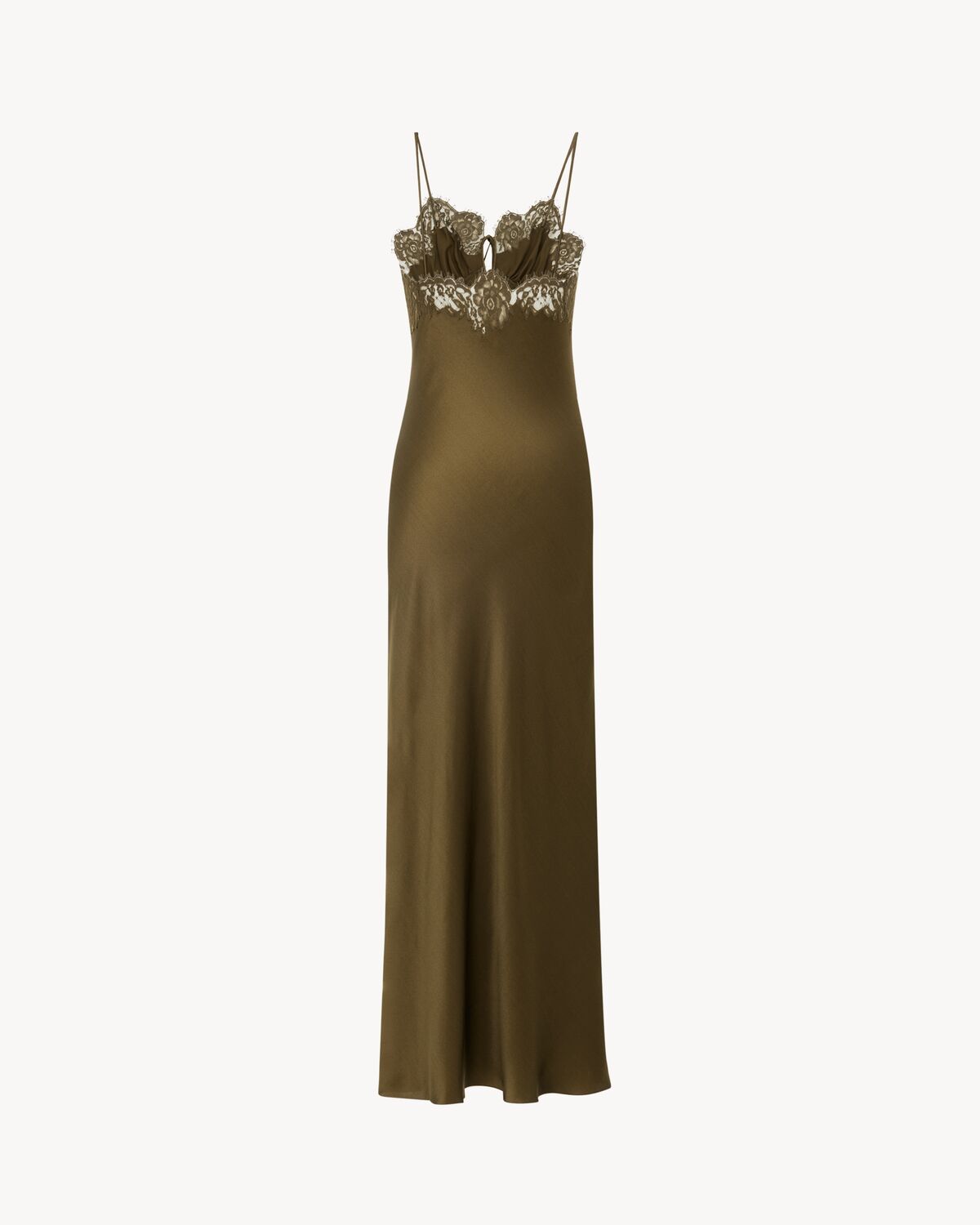 slip dress in silk satin and lace