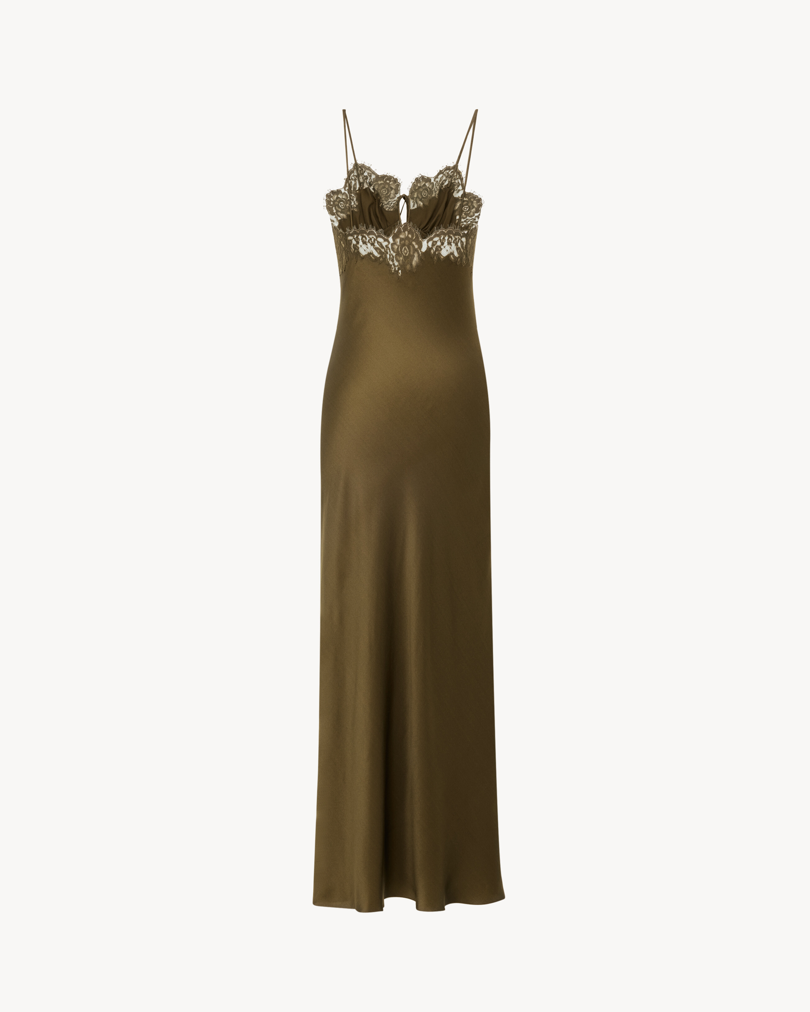 slip dress in silk satin and lace