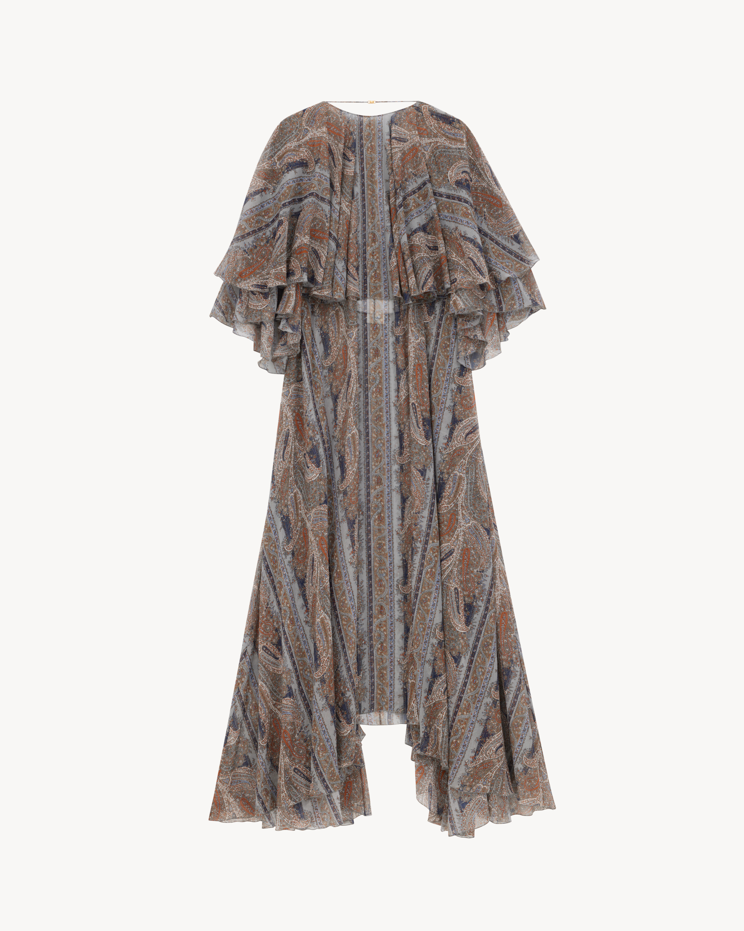 backless dress in paisley silk georgette