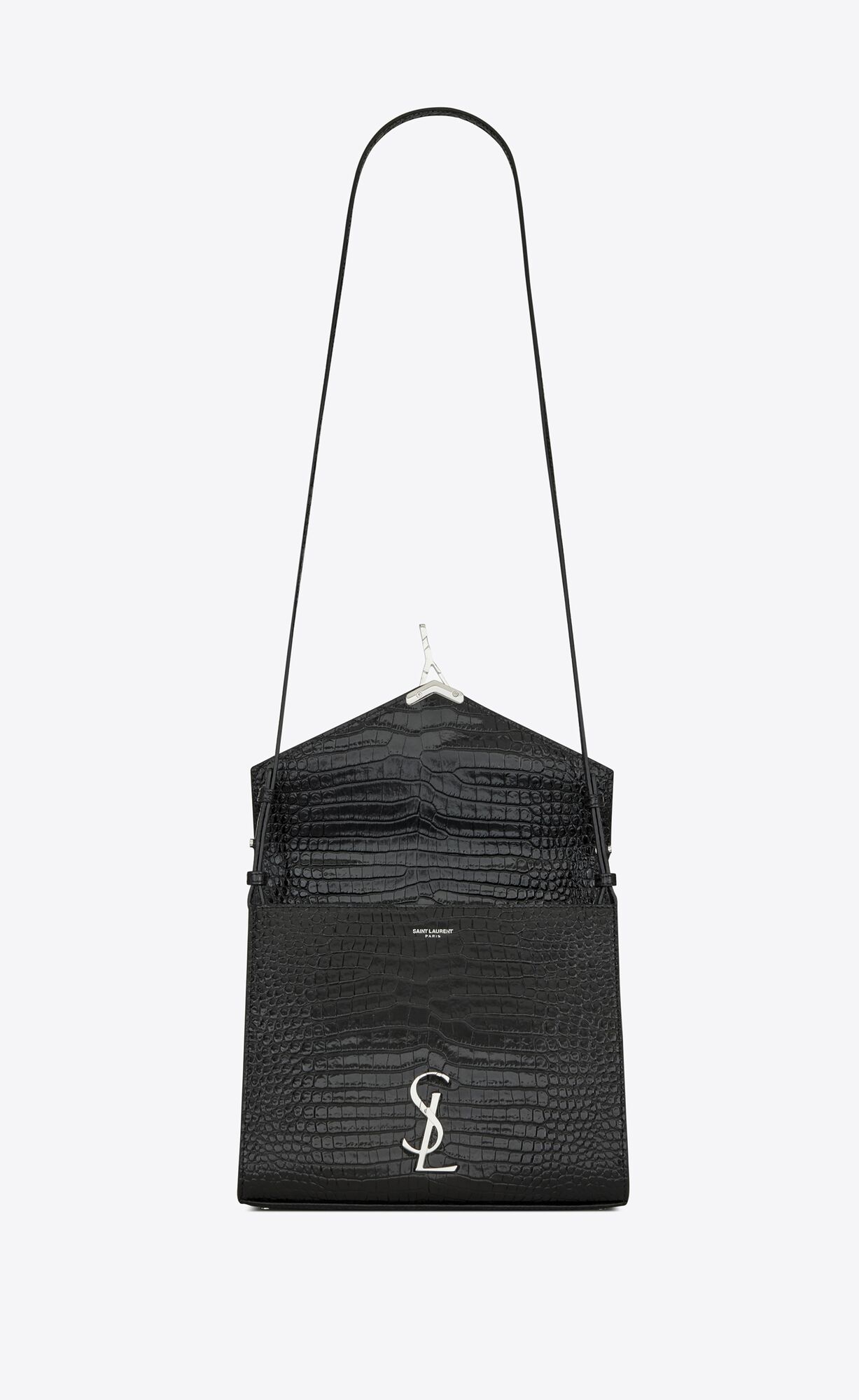 CASSANDRA top handle Medium bag in shiny crocodileembossed leather