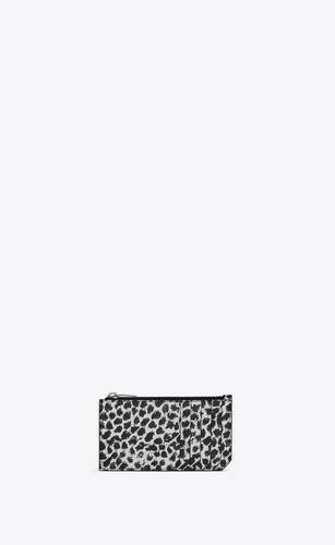 fragments porte-cartes zippé en cuir à imprimé léopard