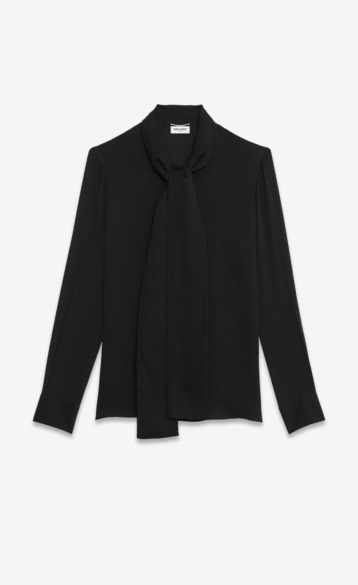 lavallière-neck blouse in shiny and matte puppytooth silk | Saint ...