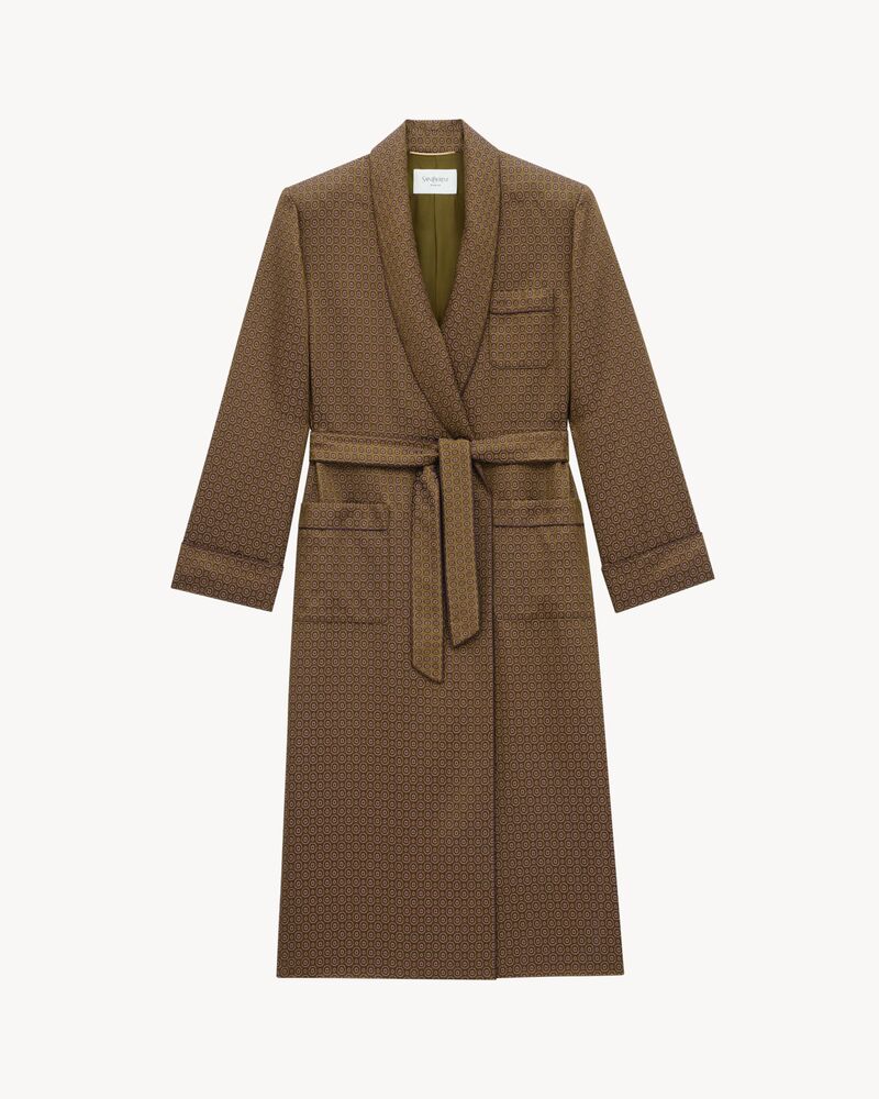 belted coat in medallion jacquard