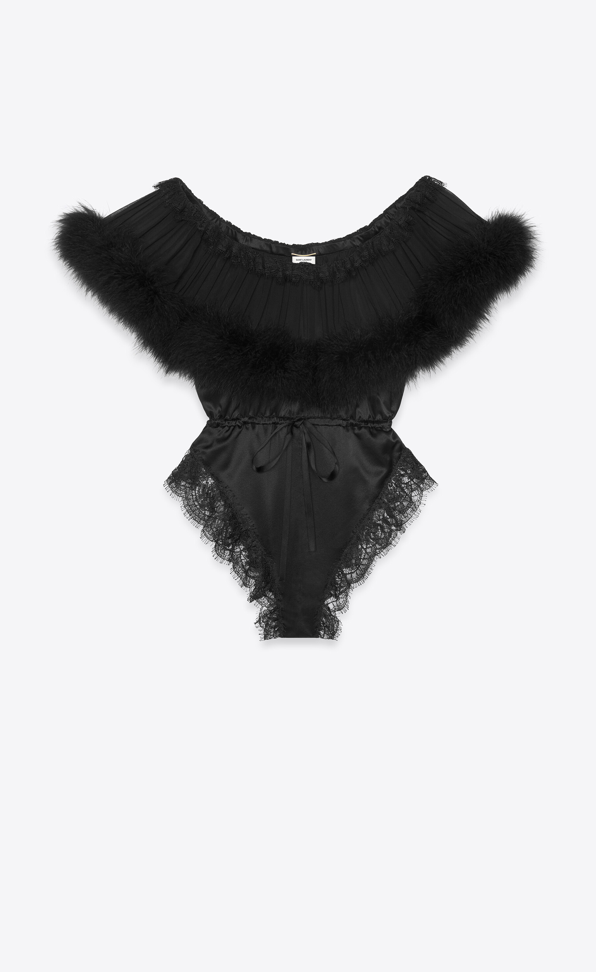 Bodysuit In Silk Satin Lace And Feathers Bodysuit In Silk Satin Lace And Feathers