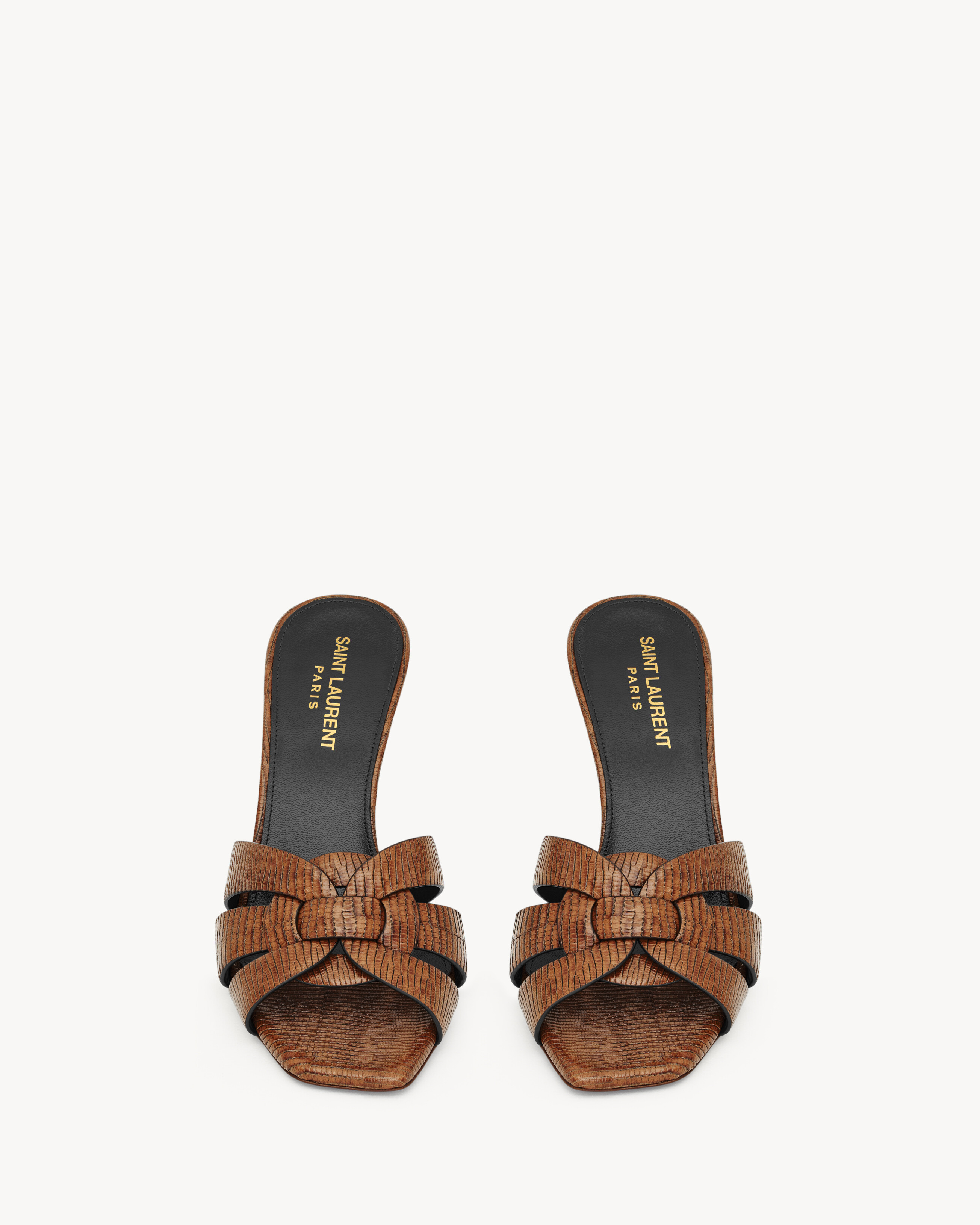 TRIBUTE mules in lizard-embossed leather
