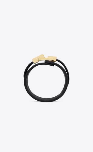 le carré large bracelet in crocodile-embossed leather and metal