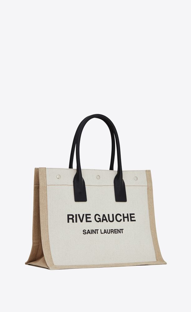 RIVE GAUCHE SMALL SAC CABAS EN TOILE DE LIN ET CUIR | Saint Laurent | YSL.com