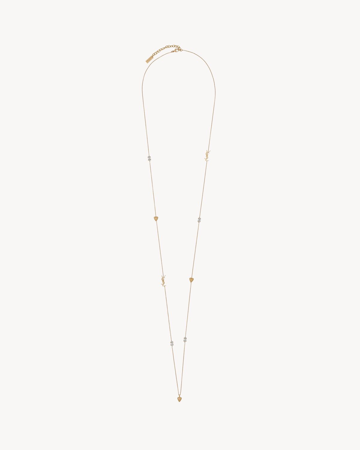 CASSANDRE, heart and rhinestone long necklace in metal