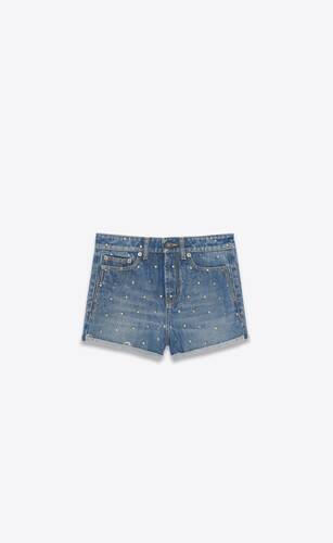 high-waisted shorts in studded fall blue denim