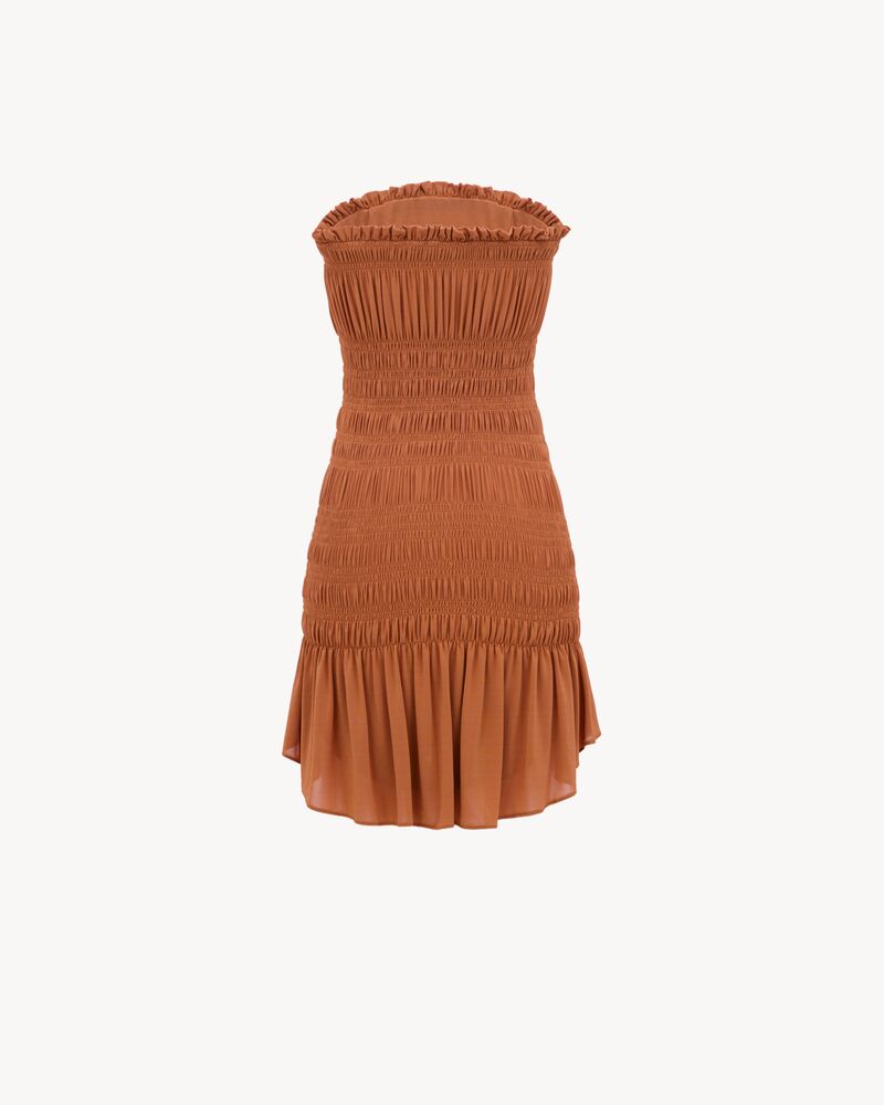 smocked dress in stretch jersey in Orange | Saint Laurent