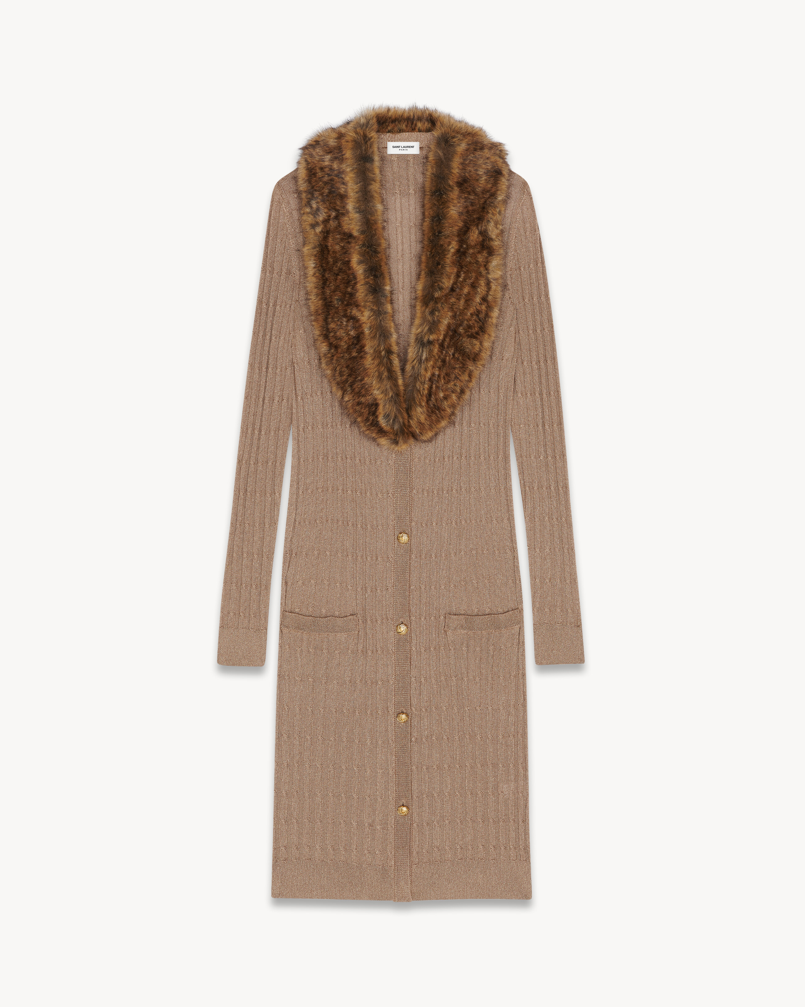 Long cardigan dress in ribbed knit wool 