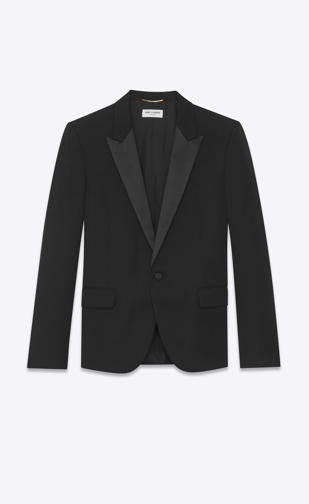 peaked lapel tuxedo jacket in grain de poudre saint laurent