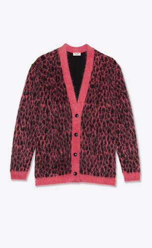 oversized knitted cardigan in brushed wool and mohair leopard-print ...