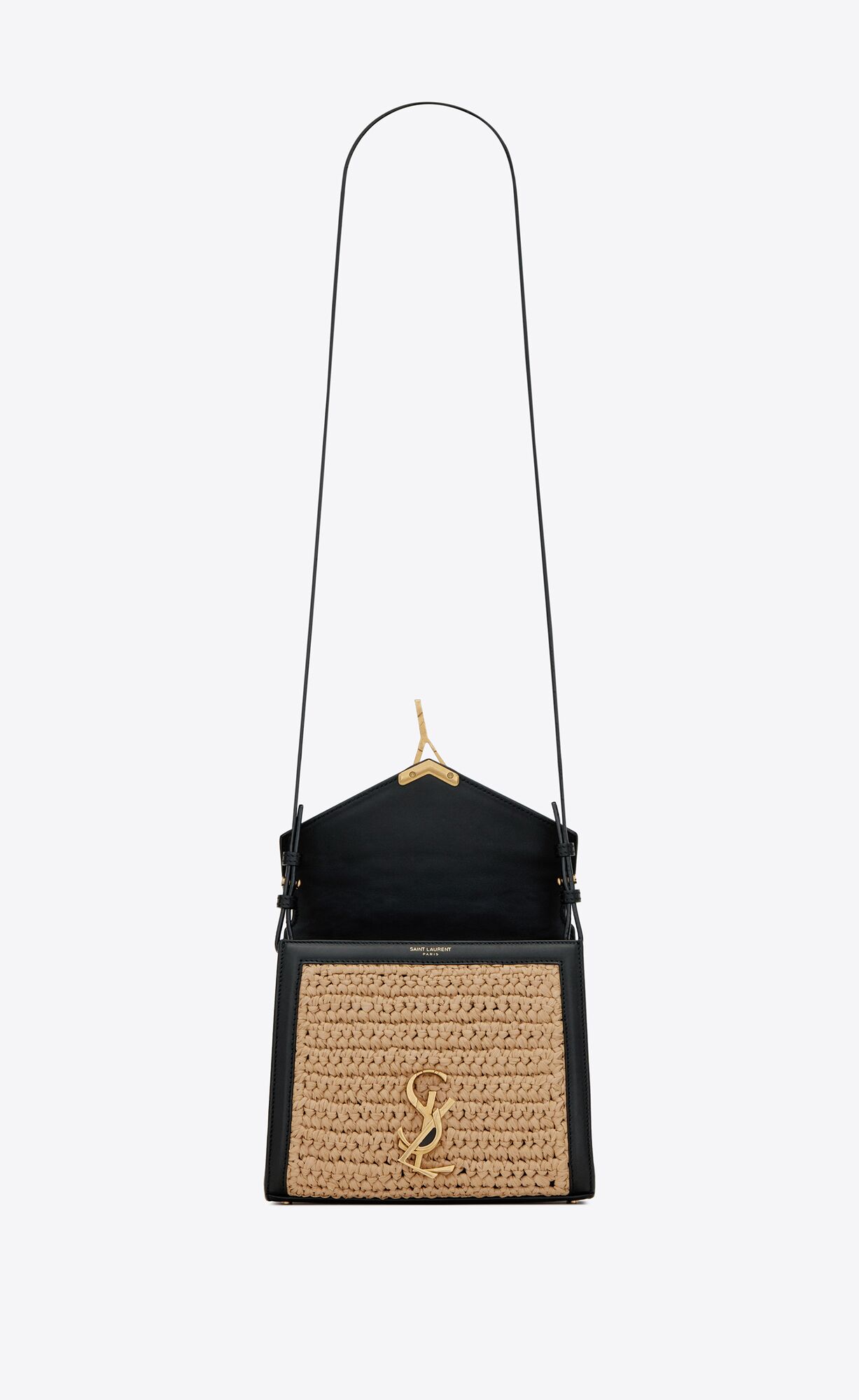 CASSANDRA MINI TOP HANDLE BAG in raffia and leather Saint Laurent