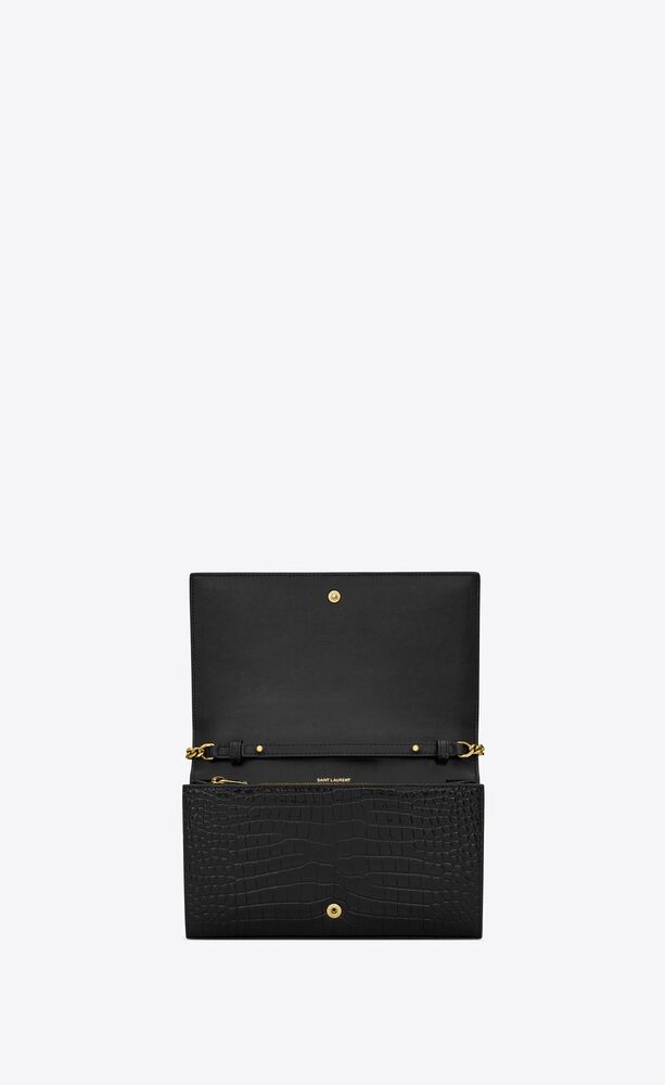 cassandre chain wallet in crocodile-embossed shiny leather
