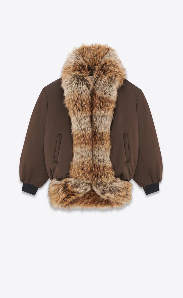 oversize bomber jacket in satin and animal-free fur