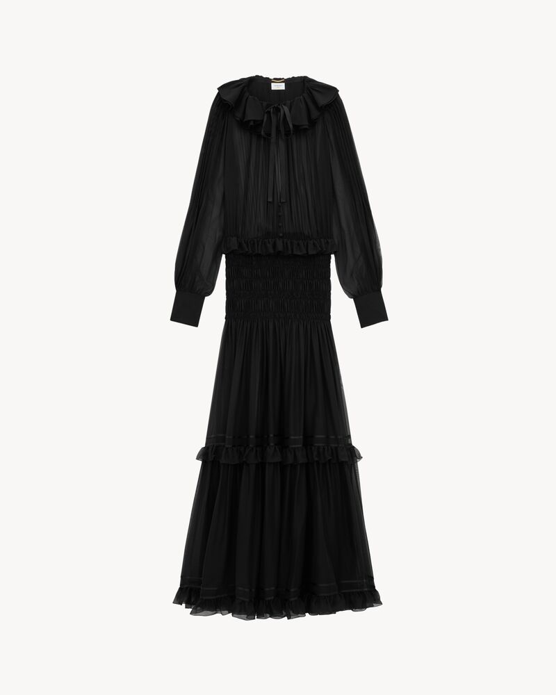 ruffled dress in silk crepe muslin