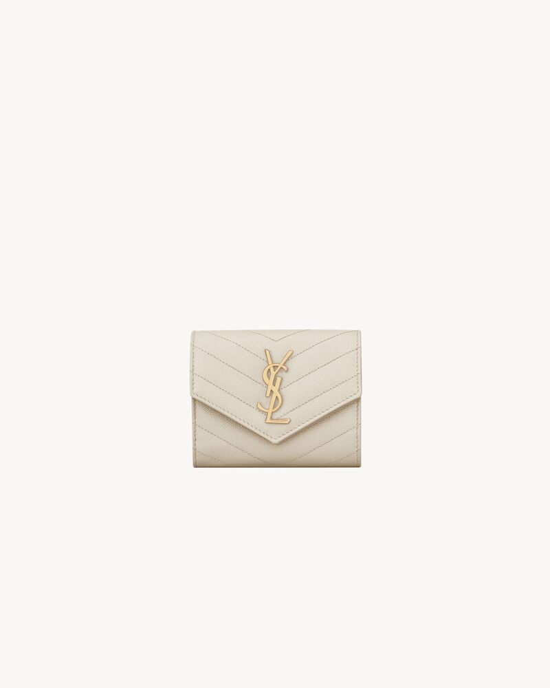 Cassandre matelassé compact tri fold wallet in grain de poudre embossed leather