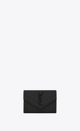 Saint Laurent Black Matelasse Leather Monogram Envelope Wallet on
