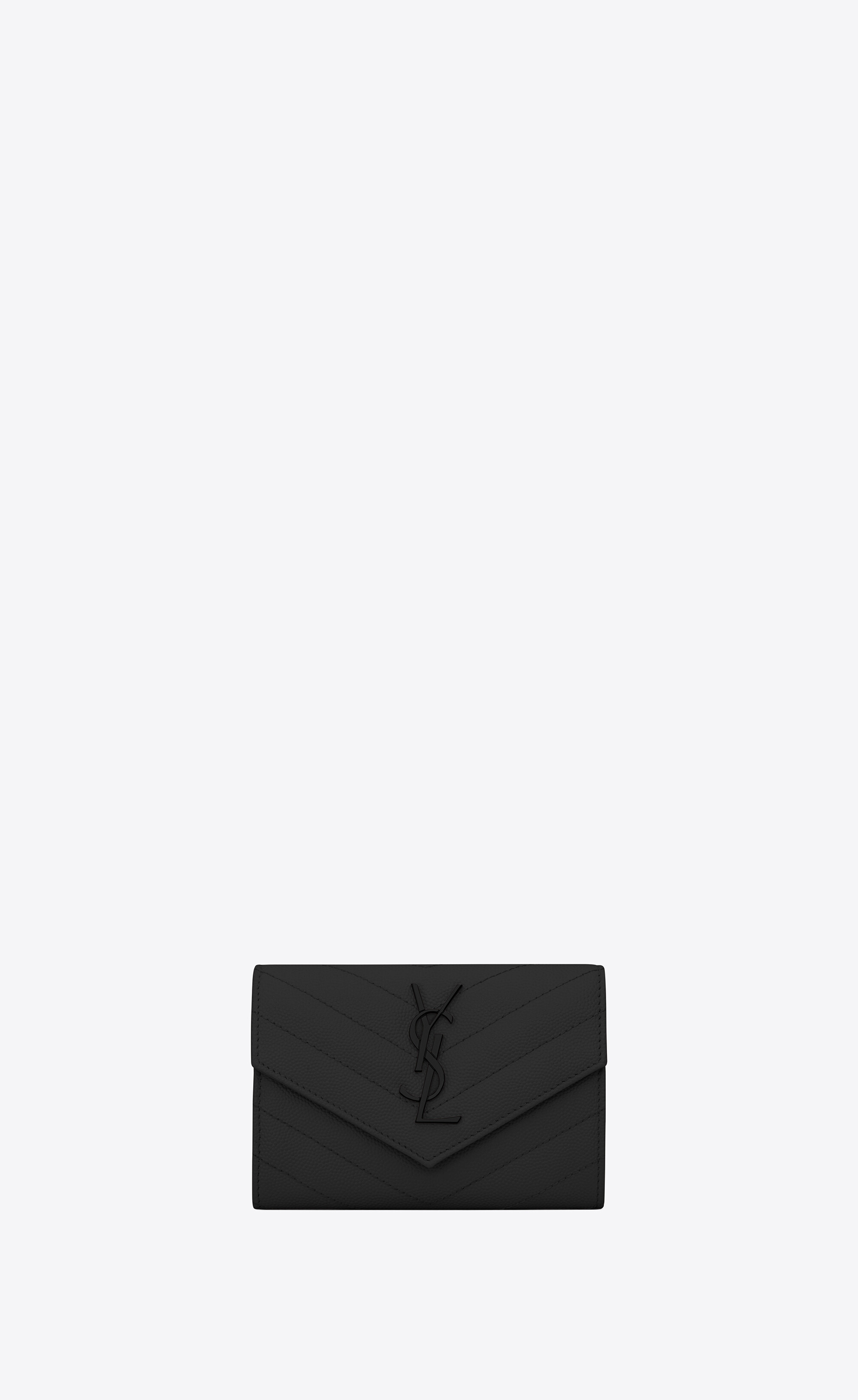 SAINT LAURENT YSL Grain de Poudre Envelope Wallet on a Chain Black