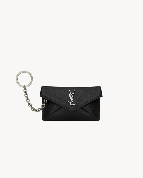 CASSANDRE envelope key case in grained leather in Black | Saint