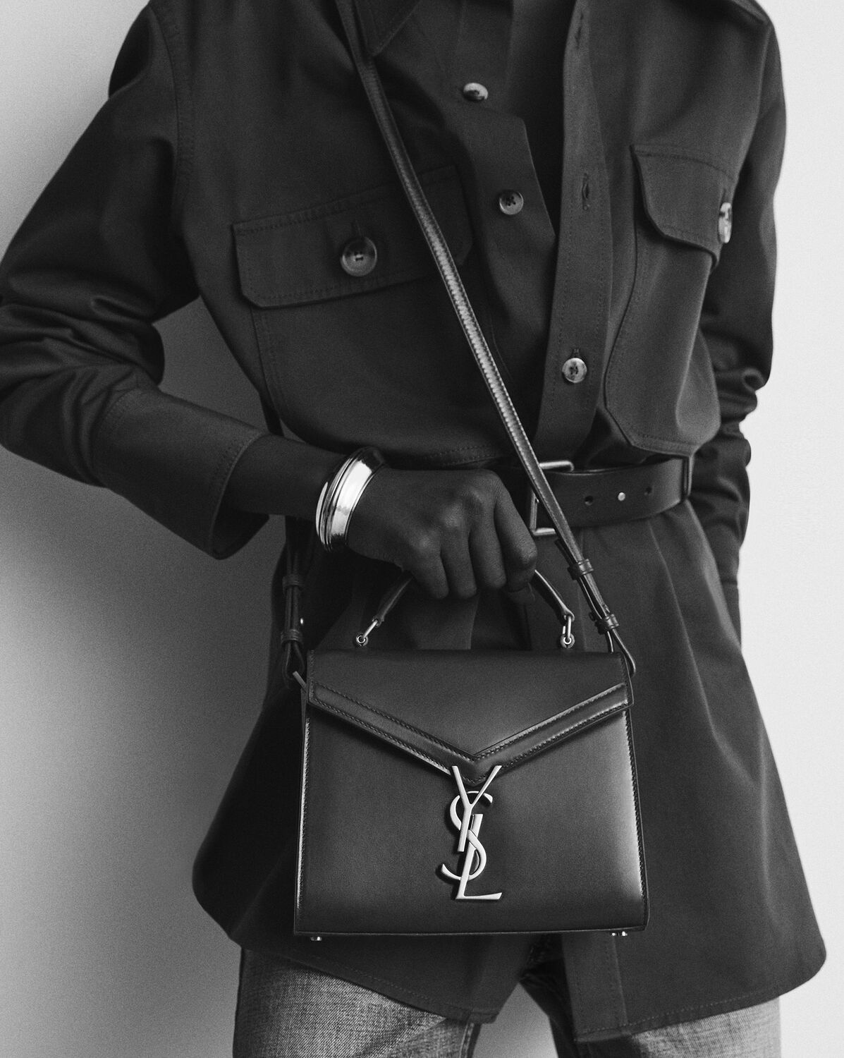 CASSANDRA Mini top handle bag in BOX SAINT LAURENT leather | Saint ...