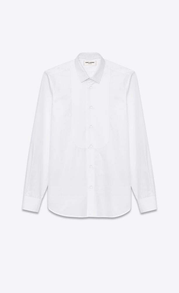 hemd mit yves-kragen aus weißem baumwollpopelin mit piquéplastron