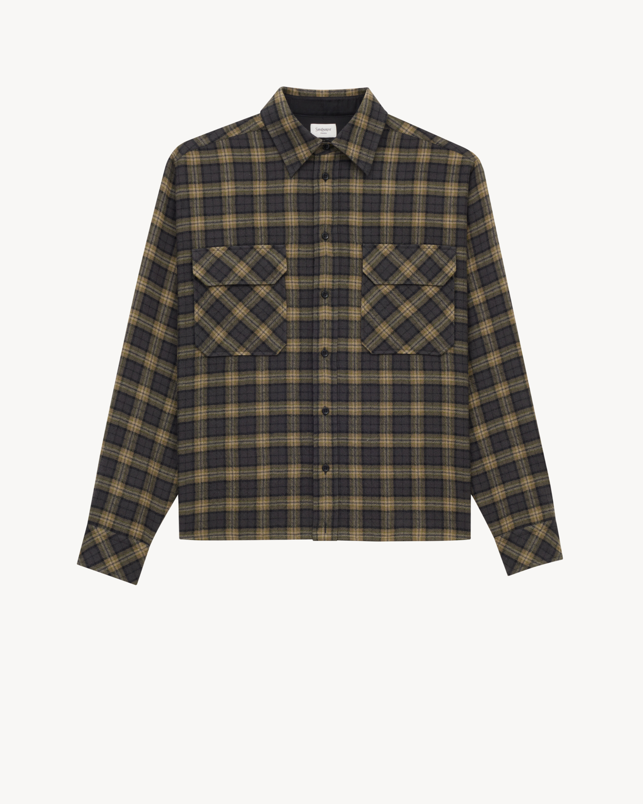 embroidered overshirt in wool check