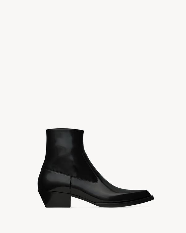 ■Saint Laurent■ Glazed Leather Hunt Boots Black 755237AAAP Saint Laurent Hunt Boots In Glaze Leather Saint Laurent