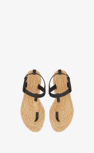 cassandra flat sandals in smooth leather with bronze-tone monogram