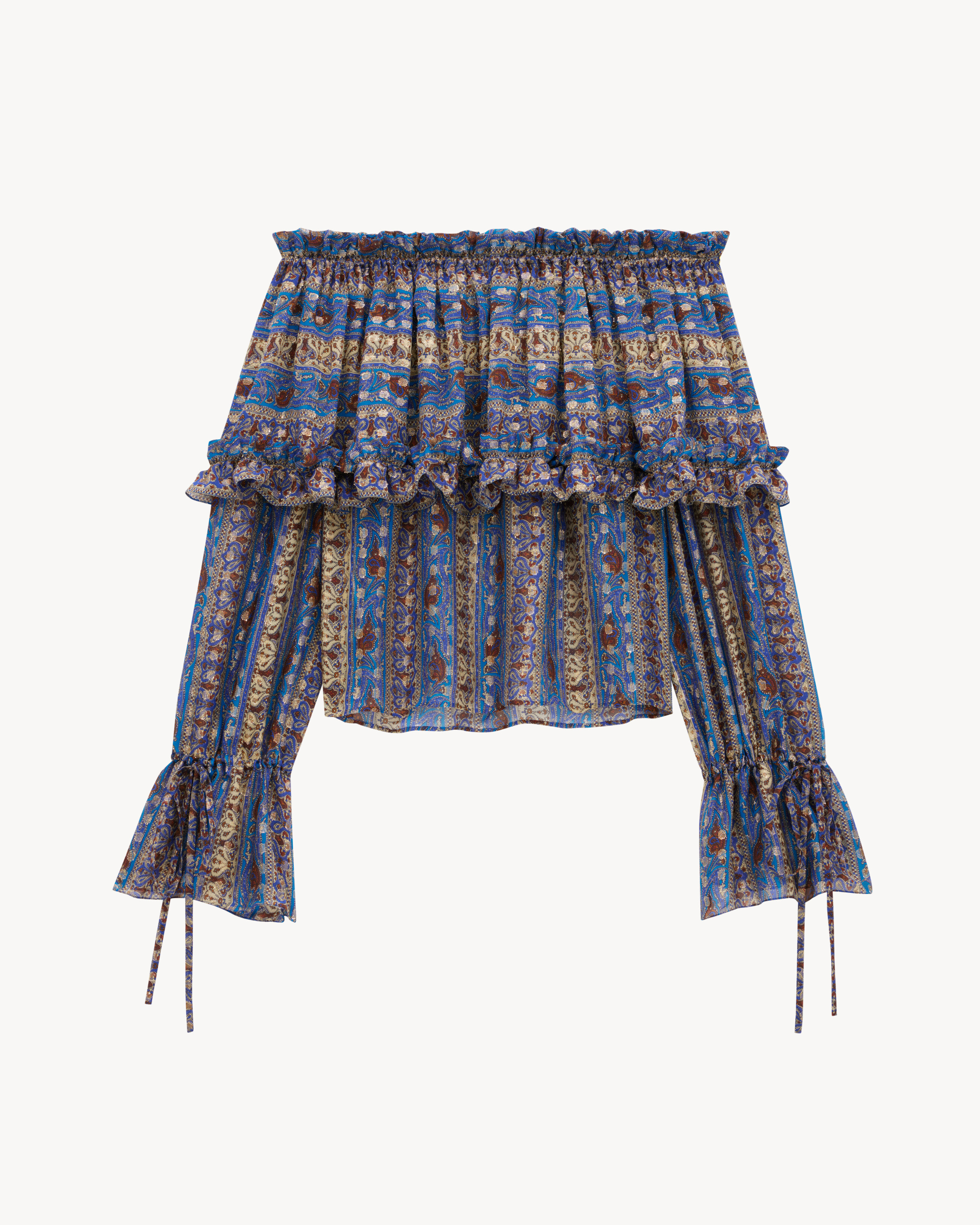 ruffled blouse in spotted lurex silk