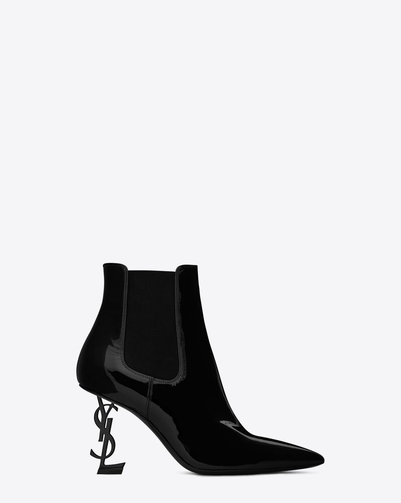 opyum booties in patent leather with black heel